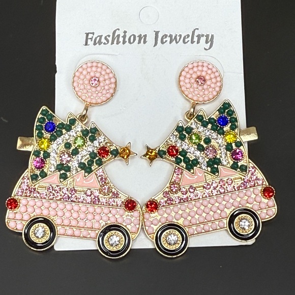 skymallboutique Jewelry - NWT Pink Christmas Truck Tree Rhinestone Dangle Earrings